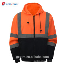 En gros ANSI Class 3 Haute Visibilité Zipper Veste Deux Tons Bas Noir Sweat À Capuche Sécurité Orange